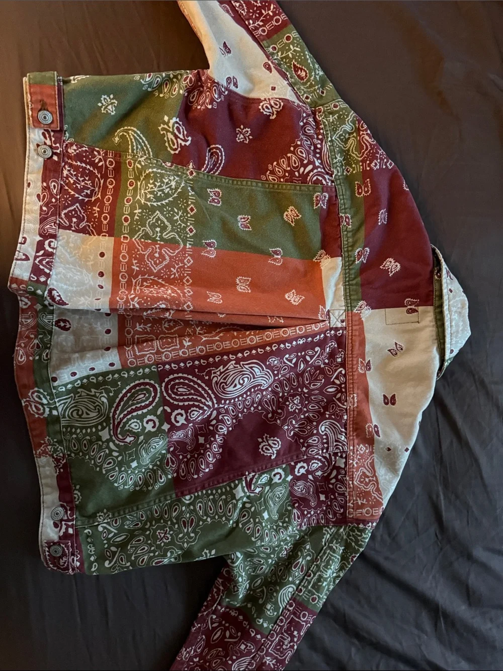 Free People Patchwork Bandana Jean Jacket in Red, Green, Cream - Picture 6 of 6